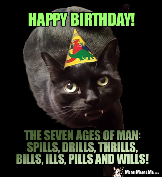 Birthday Humor: Happy Birthday! The seven ages of man: spills, drills, thrills, bills, ills, pills and wills!