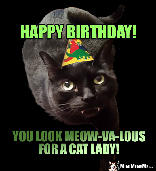 Cat in Party Hat: Happy Birthday! You look meow-va-lous for a cat lady!