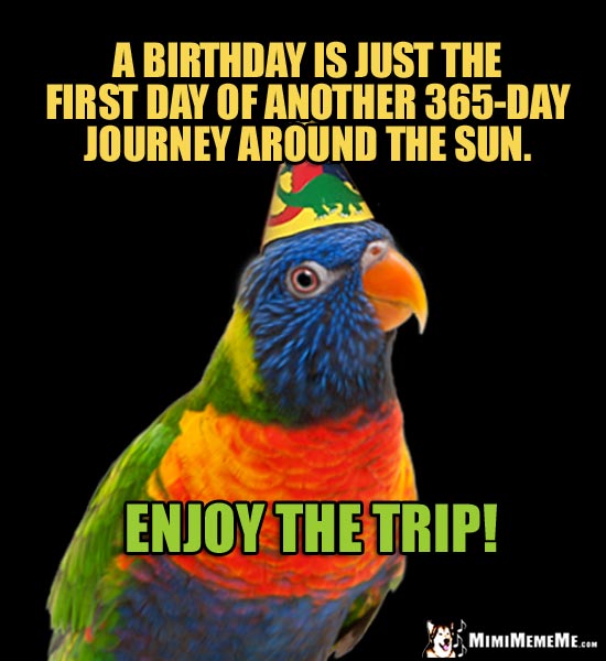 Party Parrot Says: A birthday is just the first day of another 365-day journey around the sun. Enjoy the trip!