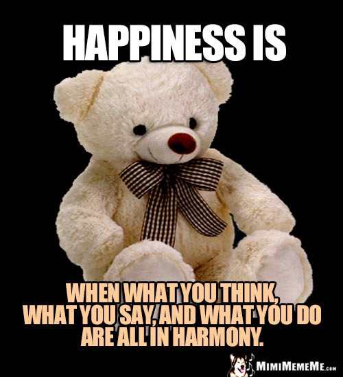 Teddy Bear: Happiness is when what you think, what you say, and what you do are all in harmony.