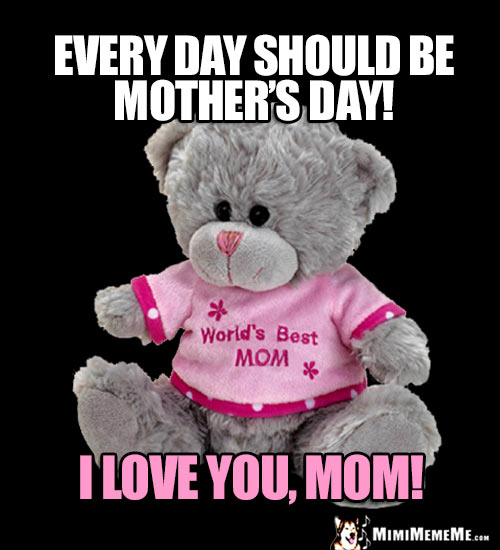 Teddy Bear Saying: Every day should be Mother's Day! I Love You, Mom!