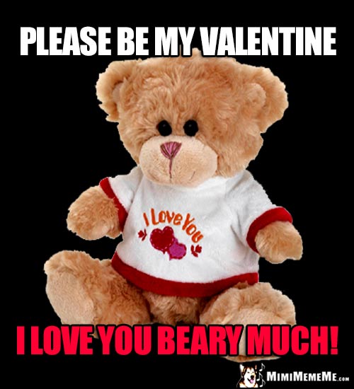 Teddy Bear Says: Please be my Valentine. I love you beary much!