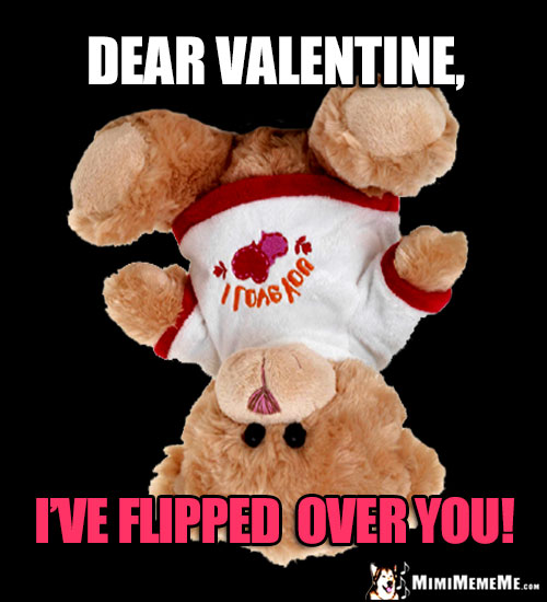 Upsidedown Teddy Bear Says: Dear Valentine, I've flipped over you!