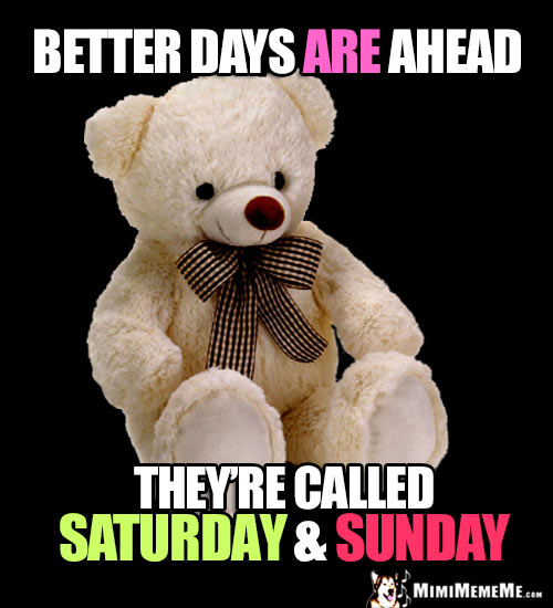 Optimistic Teddy Bear Says: Better days are ahead. They're called Saturday & Sunday.